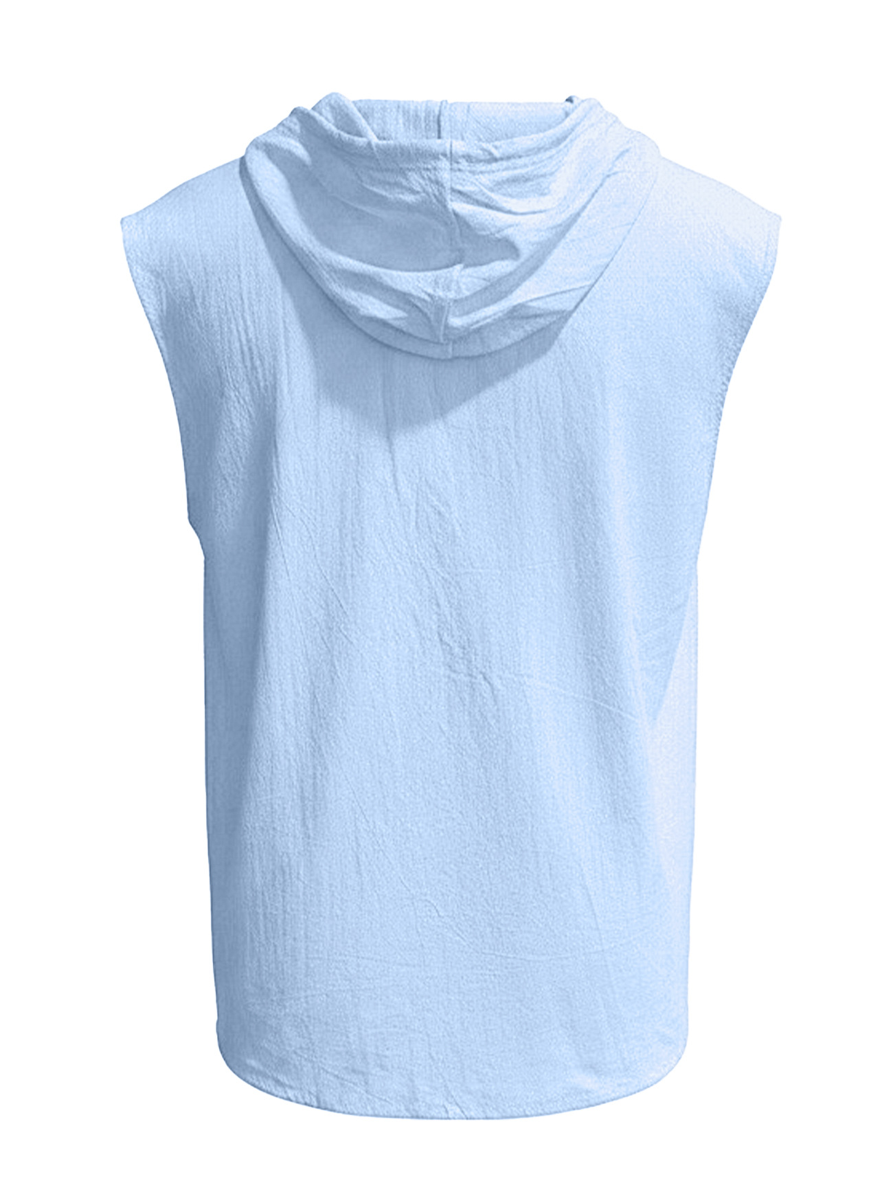 Men's Clothing Clothing Sets Two-Piece Outfits Men's Linen Hooded Sleeveless Solid Color Button Placket Large Loose Breathable Summer Sports Set