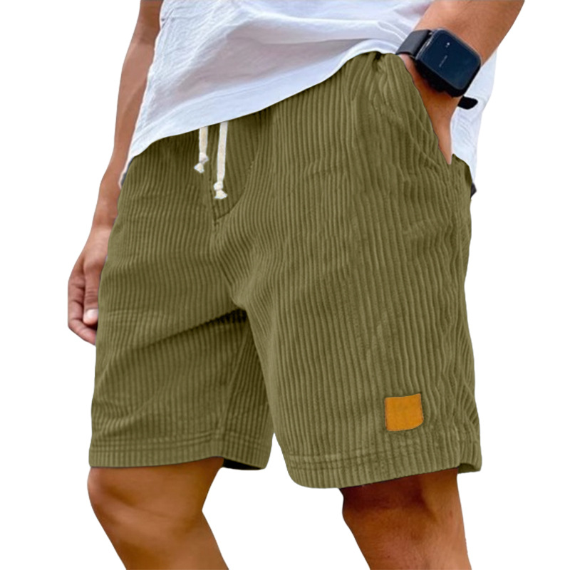Men's Clothing Bottoms Shorts Men's Summer New Vintage Embroidered Leather Label Corduroy Lace-Up Casual Shorts