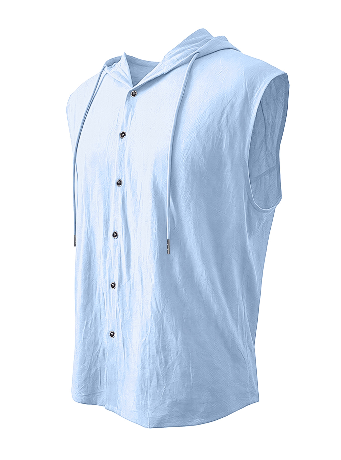 Men's Clothing Clothing Sets Two-Piece Outfits Men's Linen Hooded Sleeveless Solid Color Button Placket Large Loose Breathable Summer Sports Set