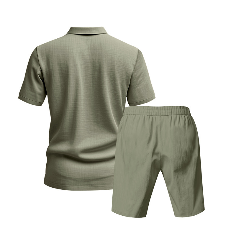 Men's Clothing Sets Two-Piece Outfits Summer Men's Loose Casual Linen Breathable Polo Shirt Short Sleeved Beach Shorts Set