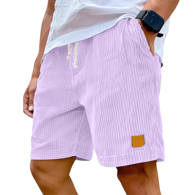 Men's Clothing Bottoms Shorts Men's Summer New Vintage Embroidered Leather Label Corduroy Lace-Up Casual Shorts