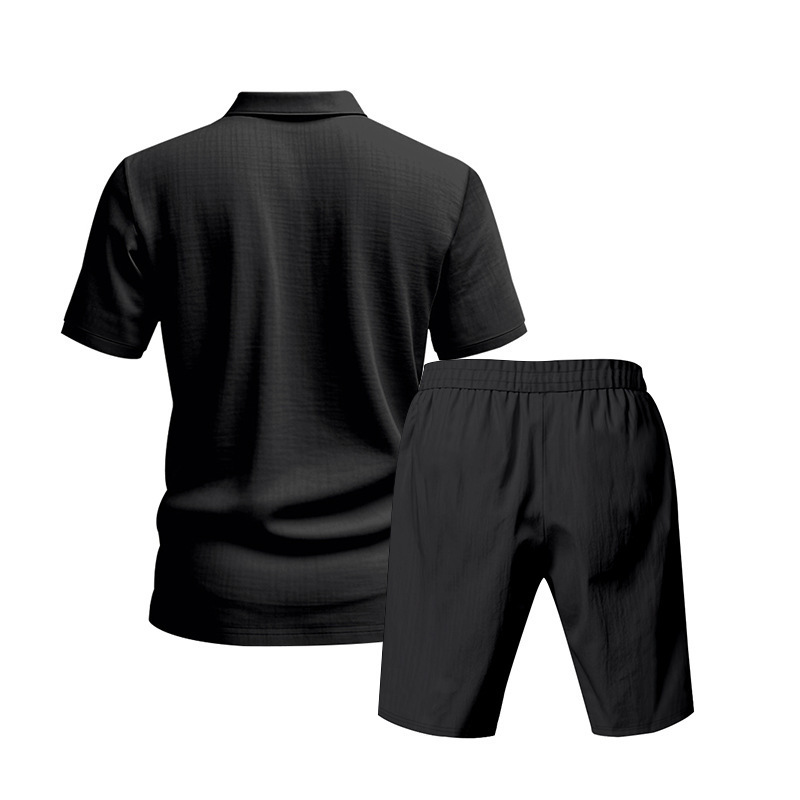 Men's Clothing Sets Two-Piece Outfits Summer Men's Loose Casual Linen Breathable Polo Shirt Short Sleeved Beach Shorts Set
