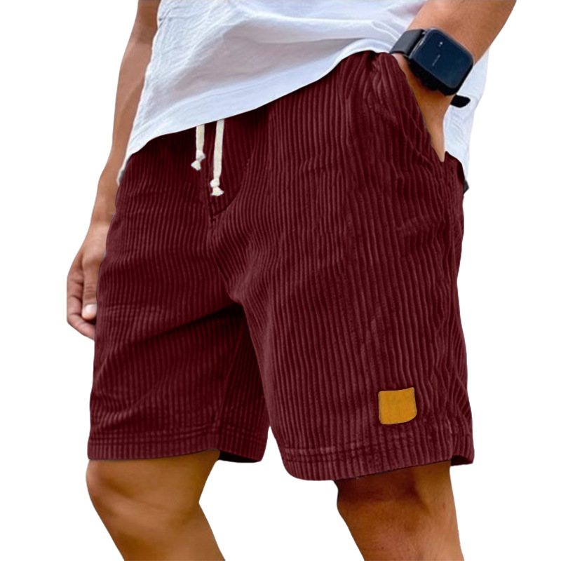 Men's Clothing Bottoms Shorts Men's Summer New Vintage Embroidered Leather Label Corduroy Lace-Up Casual Shorts