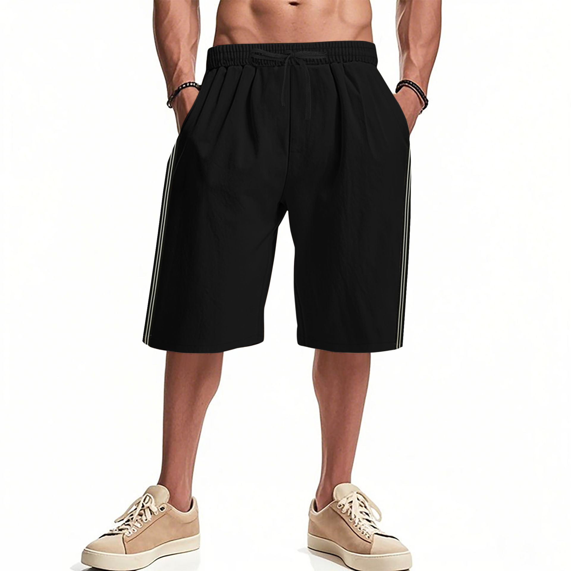 Men's Bottoms Shorts Men's Beach Outdoor Sports Shorts Breathable Striped Casual Five Quarter Pants