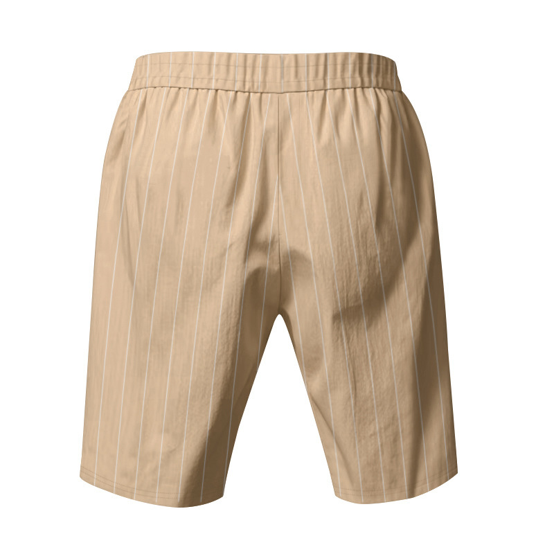 Summer Men's Striped Solid-Color Drawstring Elastic Waist Straight Casual Mid-length Pants Shorts for Men