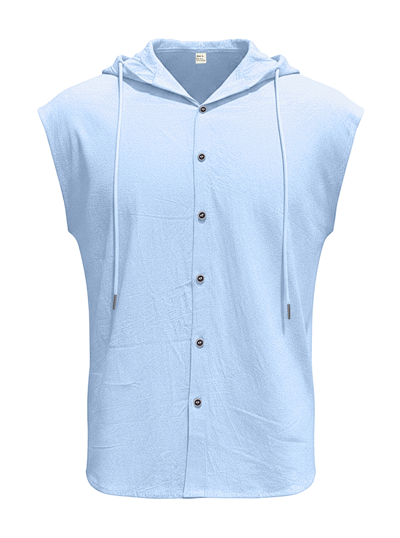 Men's Clothing Clothing Sets Two-Piece Outfits Men's Linen Hooded Sleeveless Solid Color Button Placket Large Loose Breathable Summer Sports Set