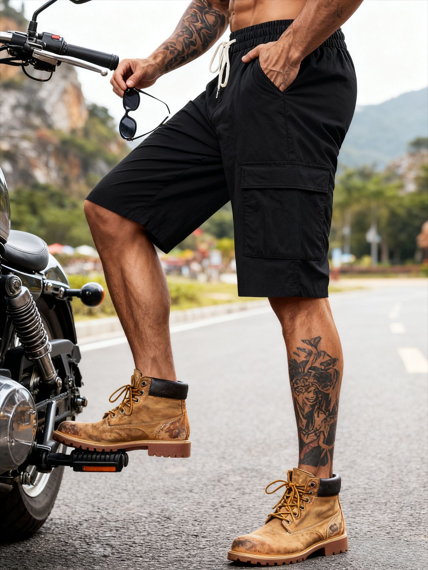 American Style Workwear Shorts Summer Casual Versatile Multi-Pocket Drawstring Breathable Comfortable Men's Shorts