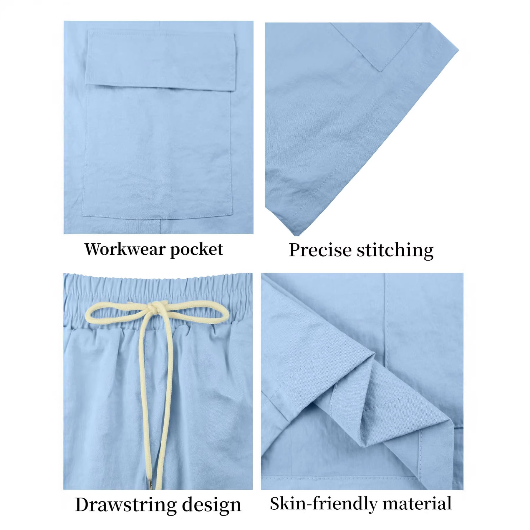 American Style Workwear Shorts Summer Casual Versatile Multi-Pocket Drawstring Breathable Comfortable Men's Shorts