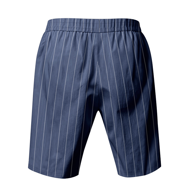 Summer Men's Striped Solid-Color Drawstring Elastic Waist Straight Casual Mid-length Pants Shorts for Men