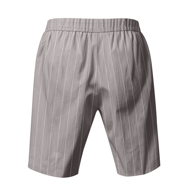 Summer Men's Striped Solid-Color Drawstring Elastic Waist Straight Casual Mid-length Pants Shorts for Men