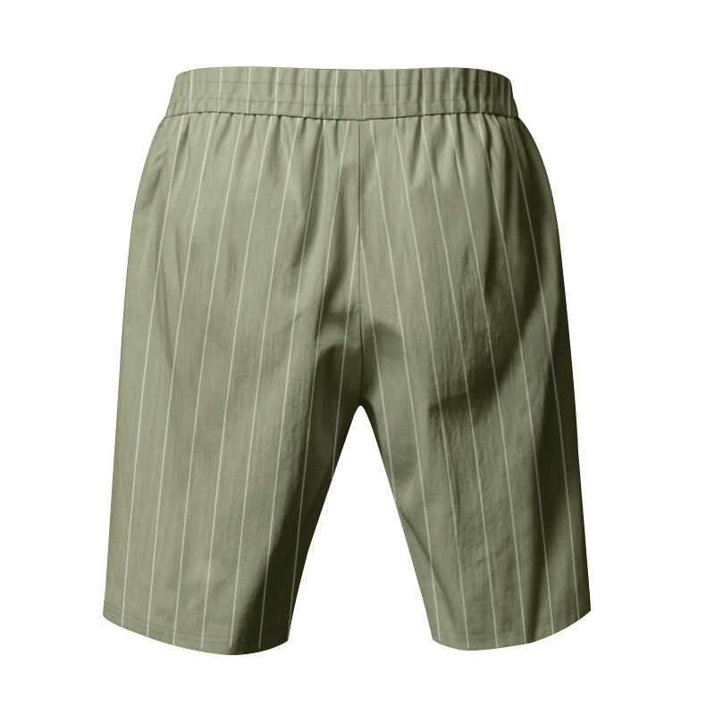 Summer Men's Striped Solid-Color Drawstring Elastic Waist Straight Casual Mid-length Pants Shorts for Men