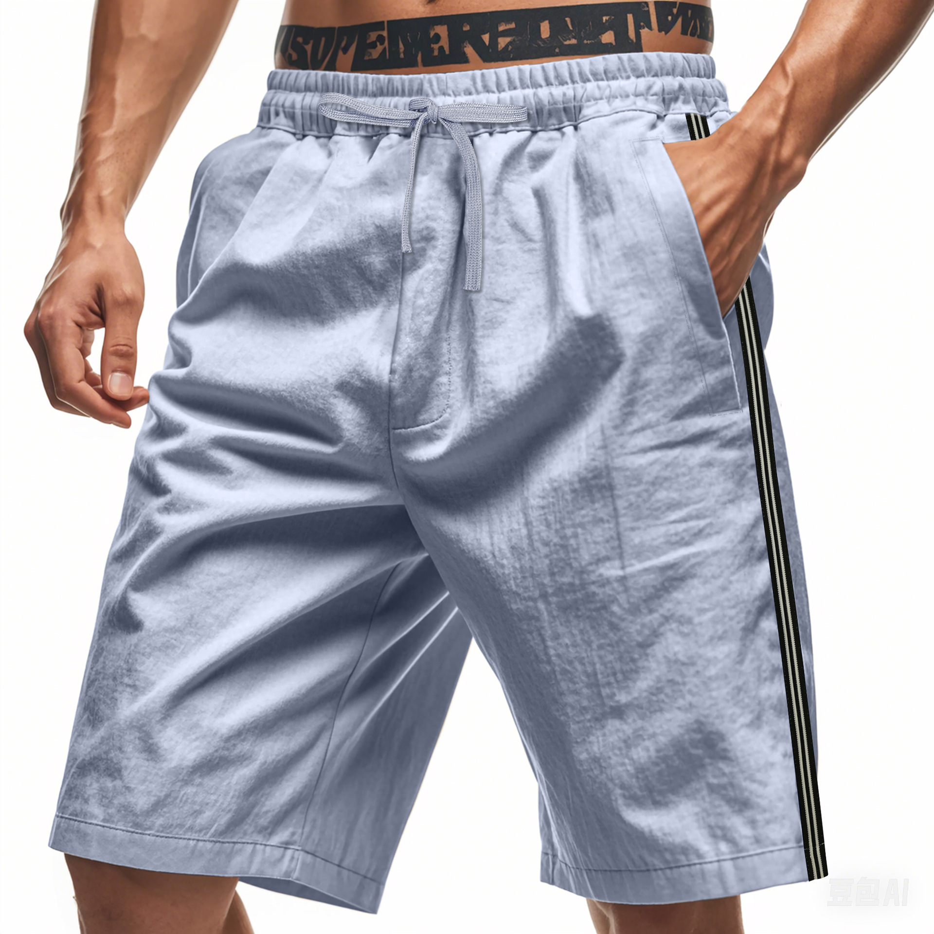 Men's Bottoms Shorts Men's Beach Outdoor Sports Shorts Breathable Striped Casual Five Quarter Pants