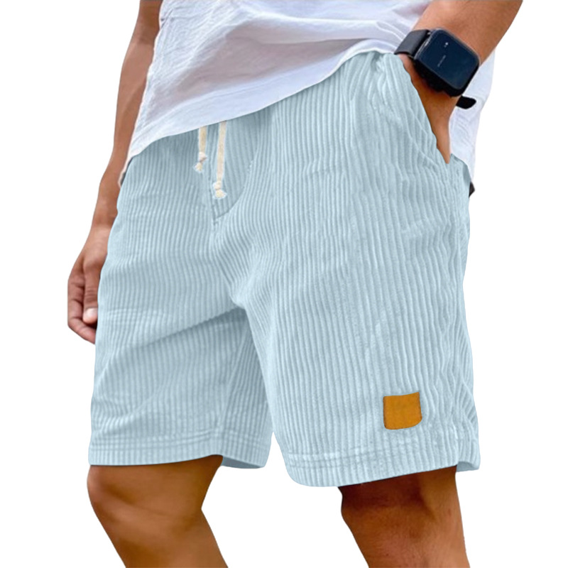 Men's Clothing Bottoms Shorts Men's Summer New Vintage Embroidered Leather Label Corduroy Lace-Up Casual Shorts
