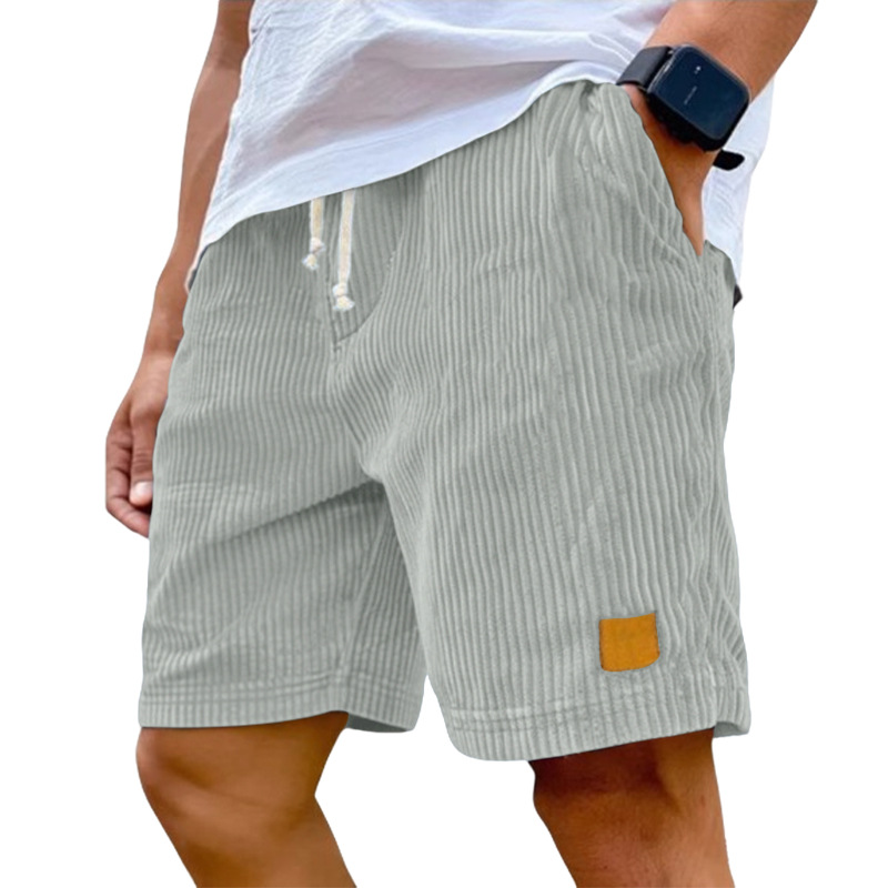 Men's Clothing Bottoms Shorts Men's Summer New Vintage Embroidered Leather Label Corduroy Lace-Up Casual Shorts