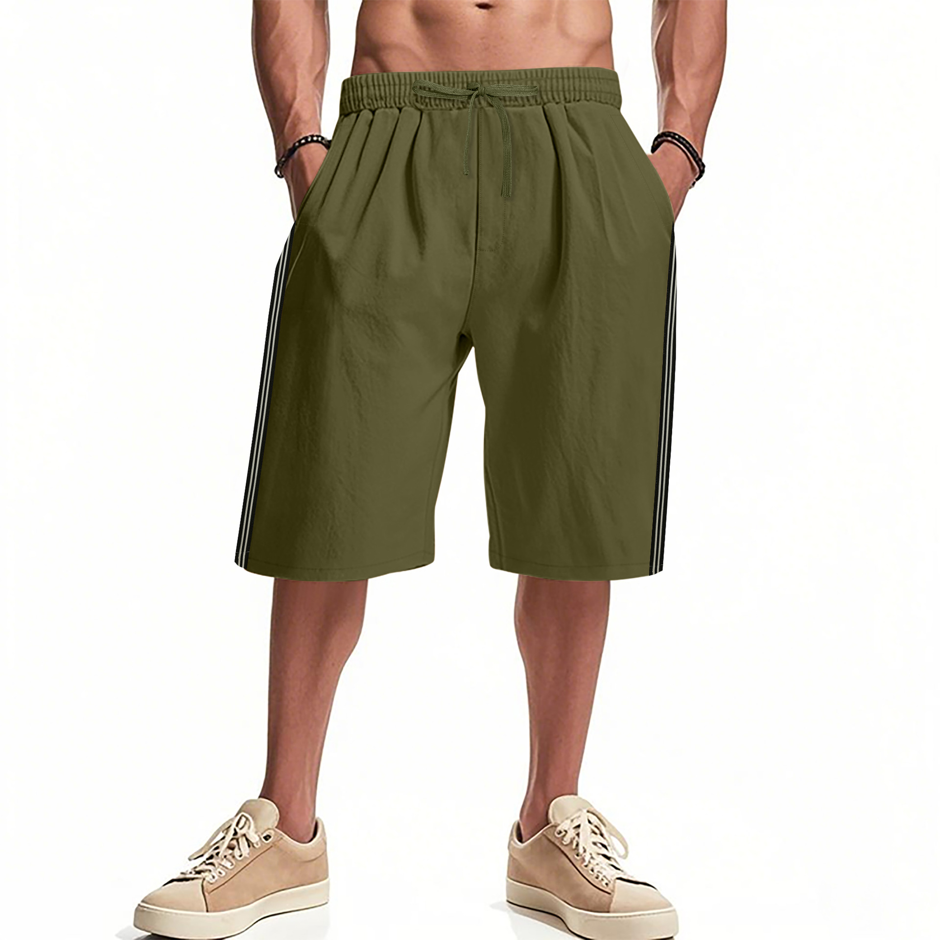Men's Bottoms Shorts Men's Beach Outdoor Sports Shorts Breathable Striped Casual Five Quarter Pants