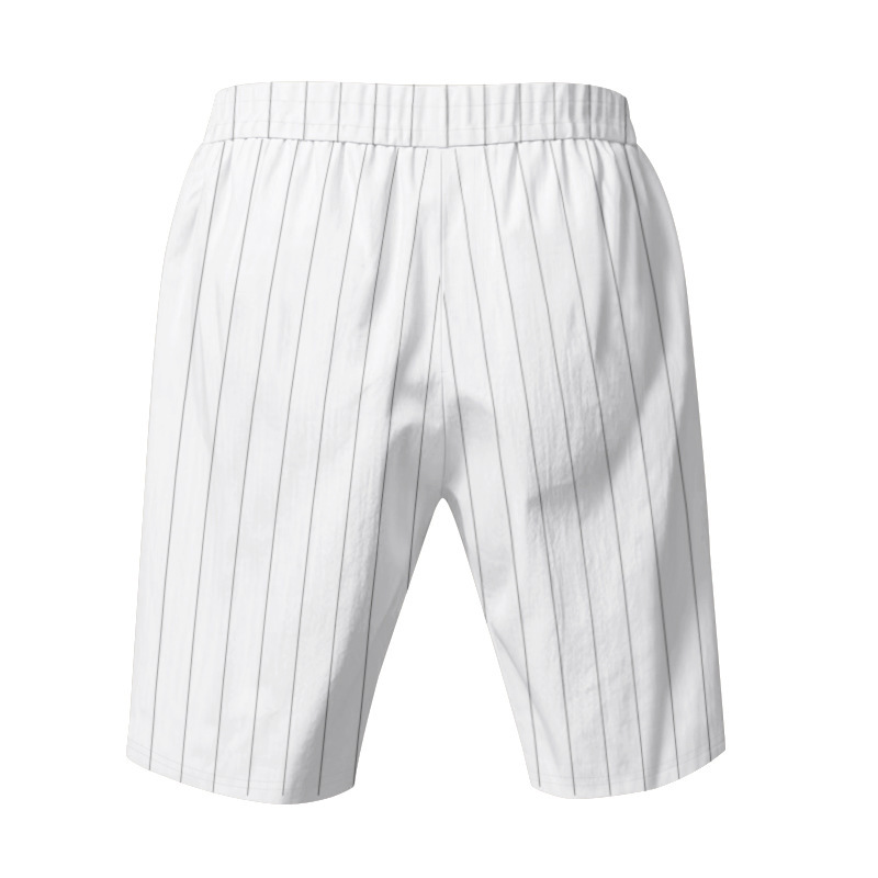 Summer Men's Striped Solid-Color Drawstring Elastic Waist Straight Casual Mid-length Pants Shorts for Men