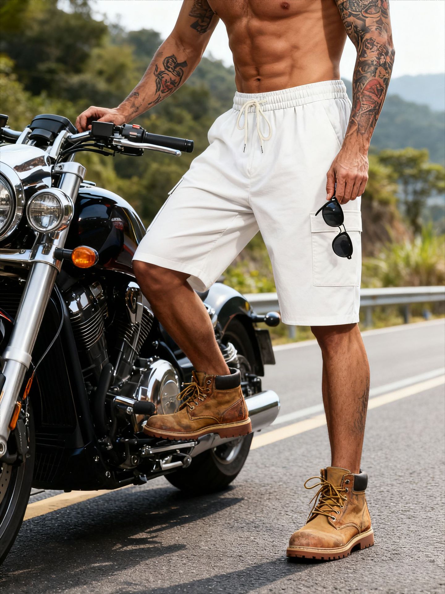 American Style Workwear Shorts Summer Casual Versatile Multi-Pocket Drawstring Breathable Comfortable Men's Shorts