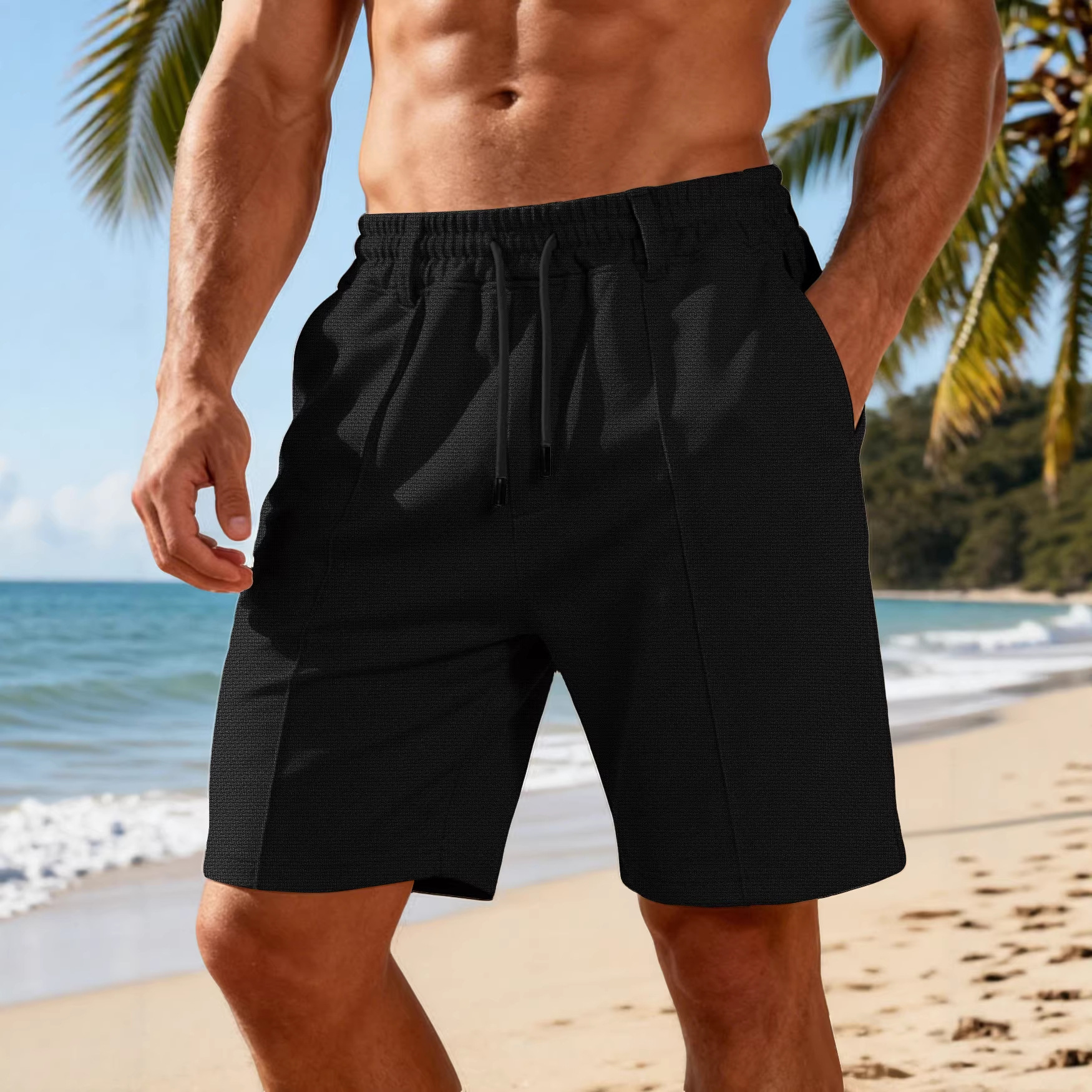 Men's Bottoms Shorts Men's Summer Heavyweight Knit Quick-Dry Large-Size Loose Work Beach Shorts