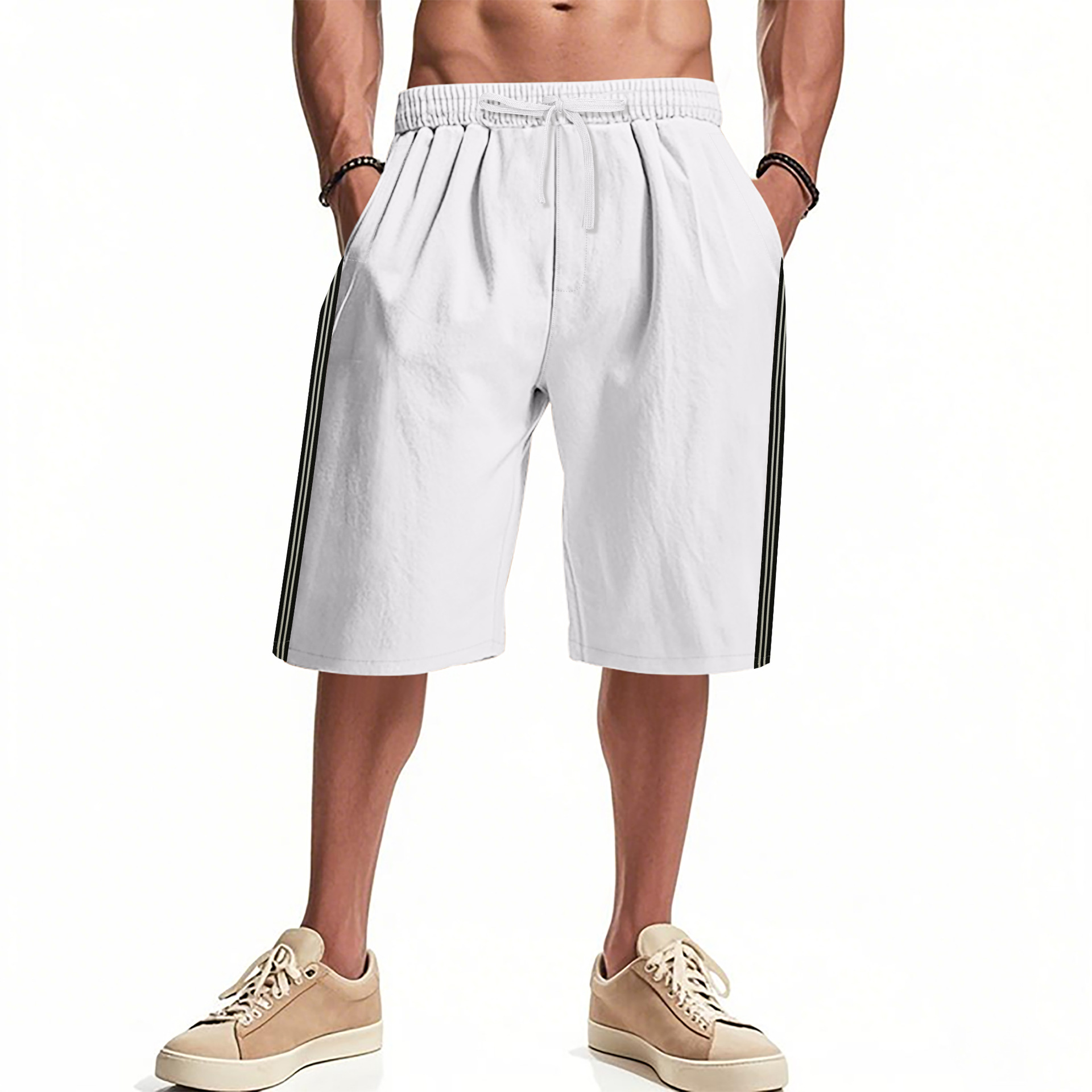 Men's Bottoms Shorts Men's Beach Outdoor Sports Shorts Breathable Striped Casual Five Quarter Pants