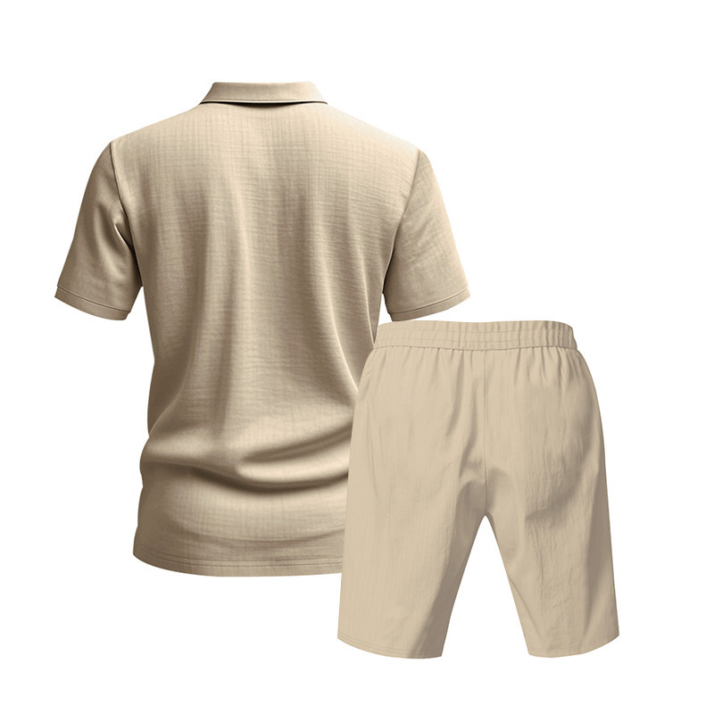 Men's Clothing Sets Two-Piece Outfits Summer Men's Loose Casual Linen Breathable Polo Shirt Short Sleeved Beach Shorts Set