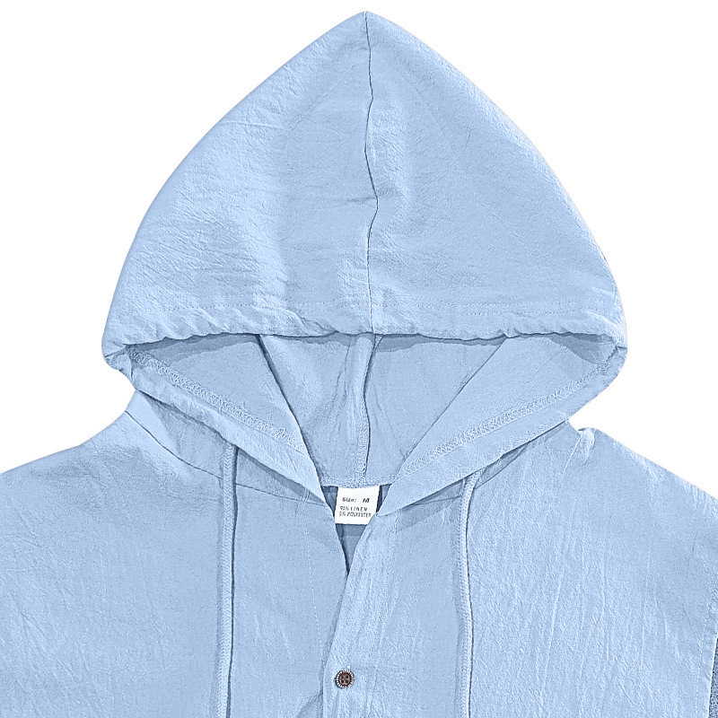 Men's Clothing Clothing Sets Two-Piece Outfits Men's Linen Hooded Sleeveless Solid Color Button Placket Large Loose Breathable Summer Sports Set