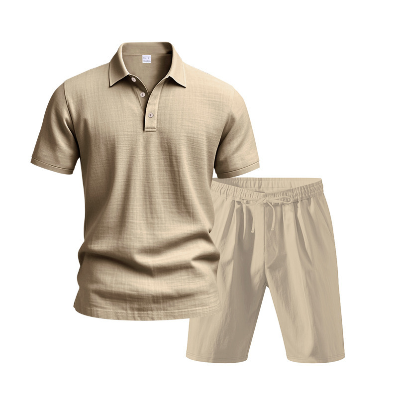 Men's Clothing Sets Two-Piece Outfits Summer Men's Loose Casual Linen Breathable Polo Shirt Short Sleeved Beach Shorts Set