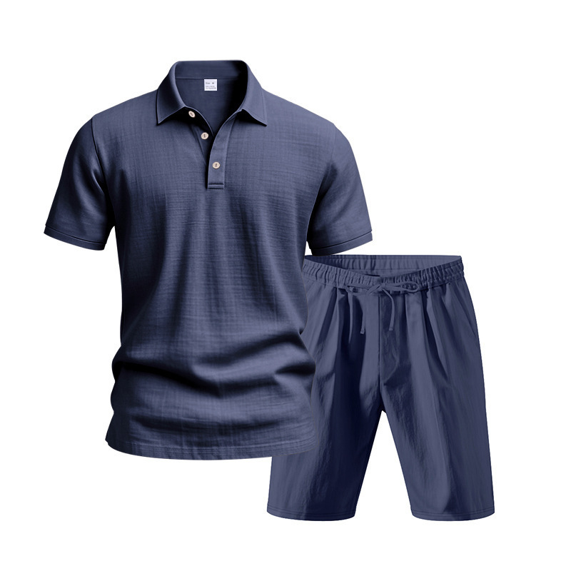 Men's Clothing Sets Two-Piece Outfits Summer Men's Loose Casual Linen Breathable Polo Shirt Short Sleeved Beach Shorts Set