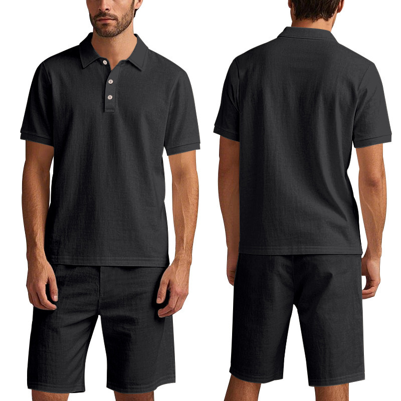 Men's Clothing Sets Two-Piece Outfits Summer Men's Loose Casual Linen Breathable Polo Shirt Short Sleeved Beach Shorts Set