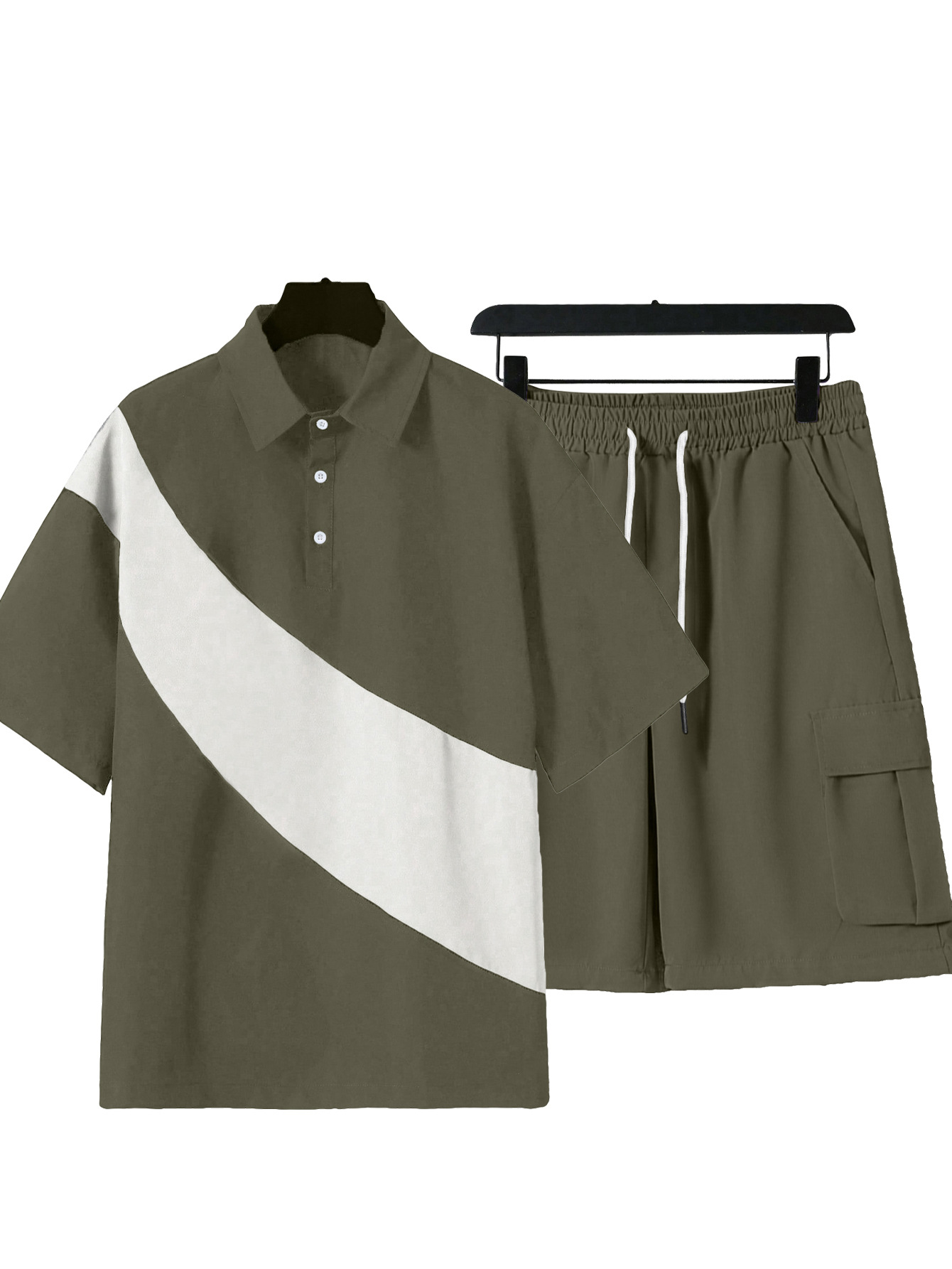 Men's Clothing Sets Two-Piece Outfits Men's Spring Summer Color Block Patchwork Lapel Short Sleeve Shorts Loose Sportswear Large Size Set