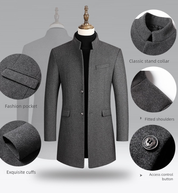 Men's Clothing Tops Jackets Coats New Autumn Winter Men's Woolen Coat Medium Long Windbreaker Men's Thick Woolen Jacket Men's Coat