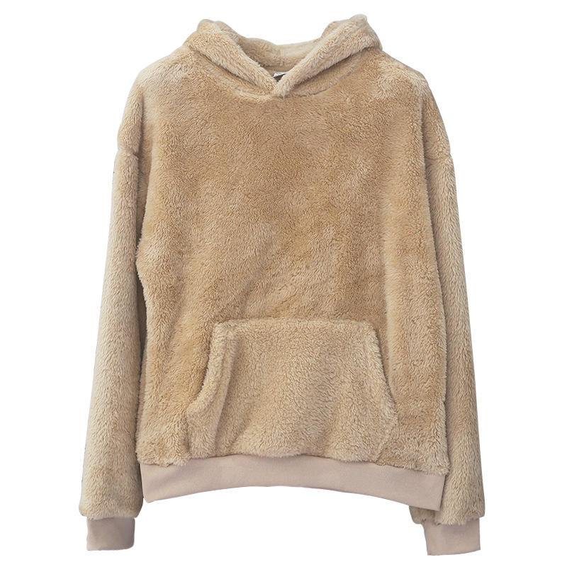 Men's Clothing Tops Sweatshirts Hoodies Autumn Winter New Double-Sided Fleece Youth Hooded Sweatshirt Men's Lambhair Winter Pullover