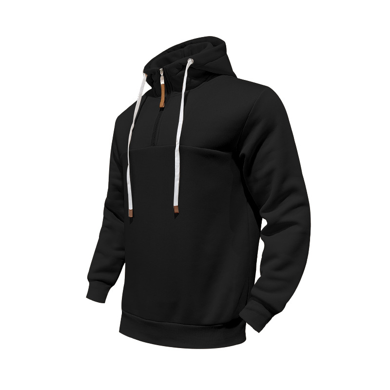 Men's Clothing Tops Sweatshirts Hoodies Classic Men's Fleece-Lined Half-Zip Trendy Hooded Double-Panel Overlap Long Sleeve Loose Oversized Couple Sweatshirt