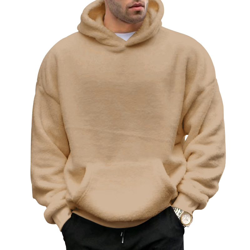 Men's Clothing Tops Sweatshirts Hoodies Autumn Winter New Double-Sided Fleece Youth Hooded Sweatshirt Men's Lambhair Winter Pullover