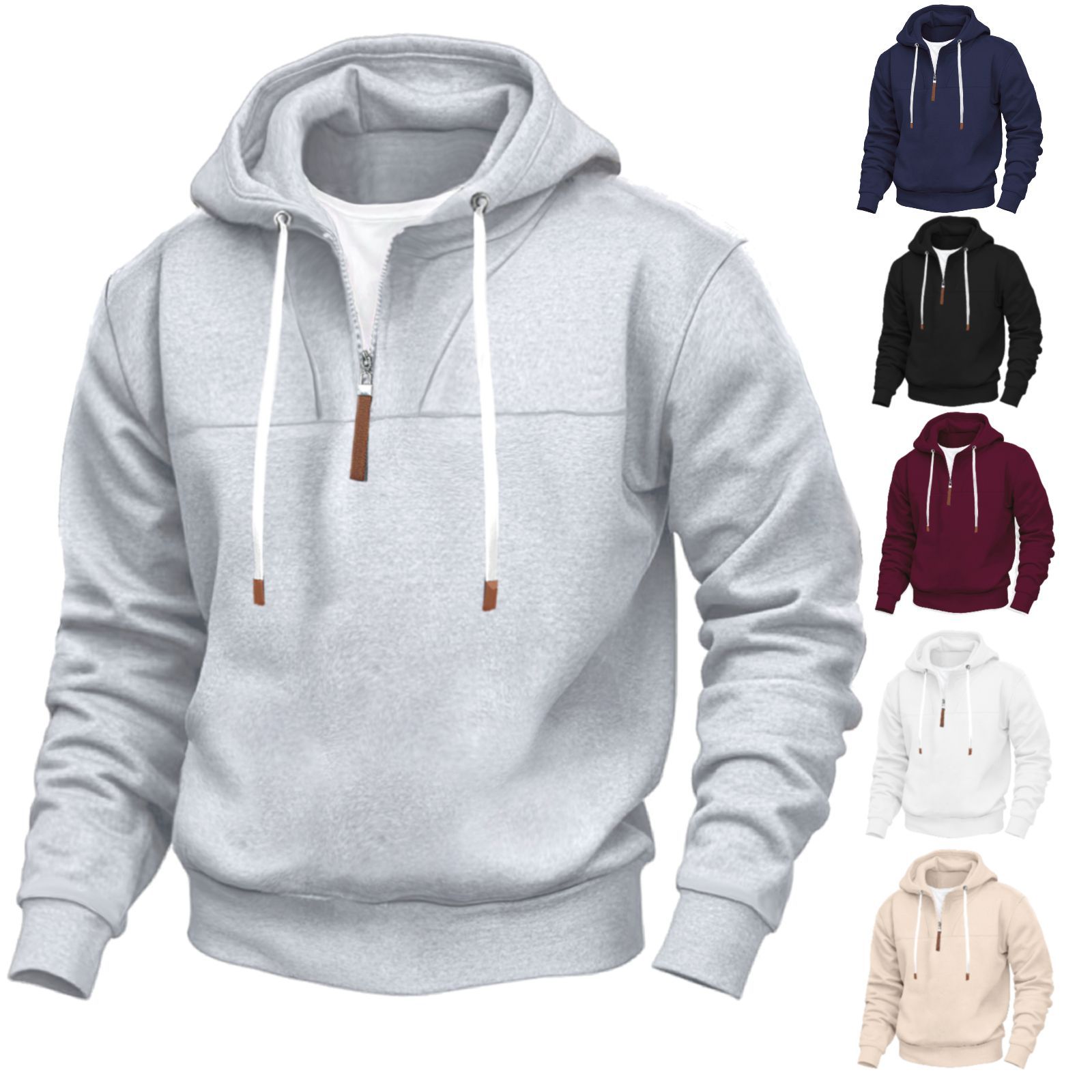 Men's Clothing Tops Sweatshirts Hoodies Classic Men's Fleece-Lined Half-Zip Trendy Hooded Double-Panel Overlap Long Sleeve Loose Oversized Couple Sweatshirt