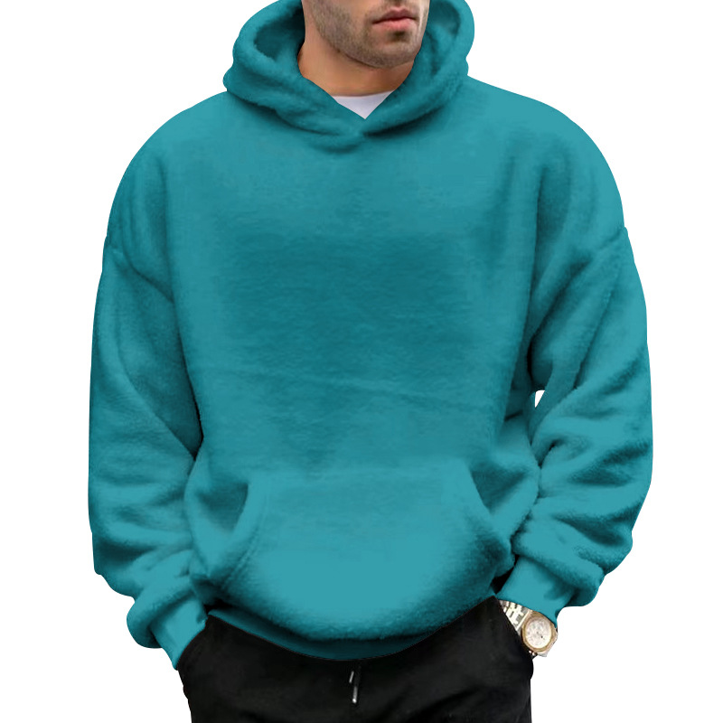 Men's Clothing Tops Sweatshirts Hoodies Autumn Winter New Double-Sided Fleece Youth Hooded Sweatshirt Men's Lambhair Winter Pullover