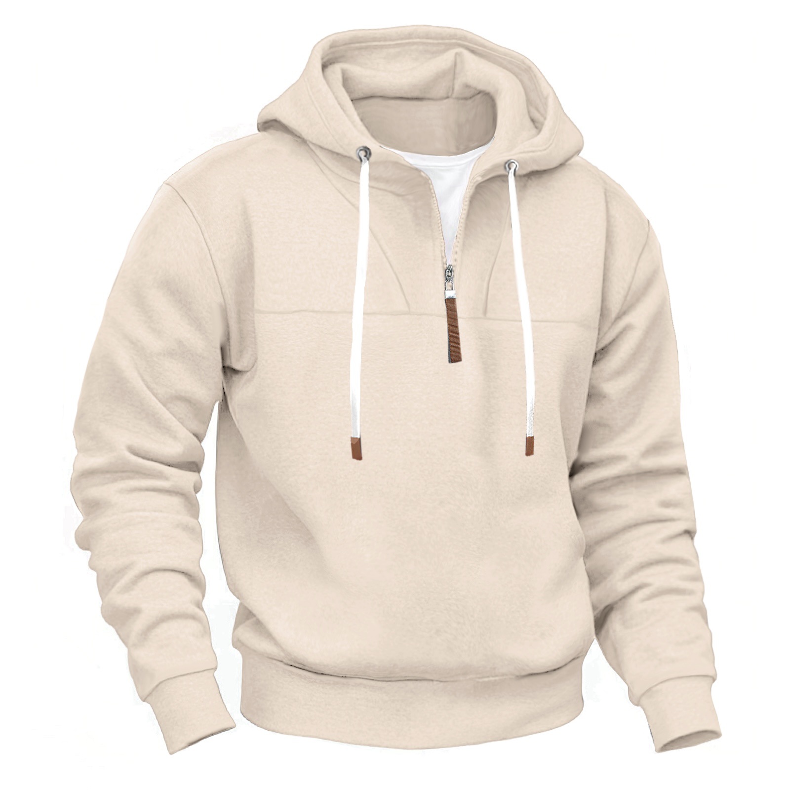Men's Clothing Tops Sweatshirts Hoodies Classic Men's Fleece-Lined Half-Zip Trendy Hooded Double-Panel Overlap Long Sleeve Loose Oversized Couple Sweatshirt