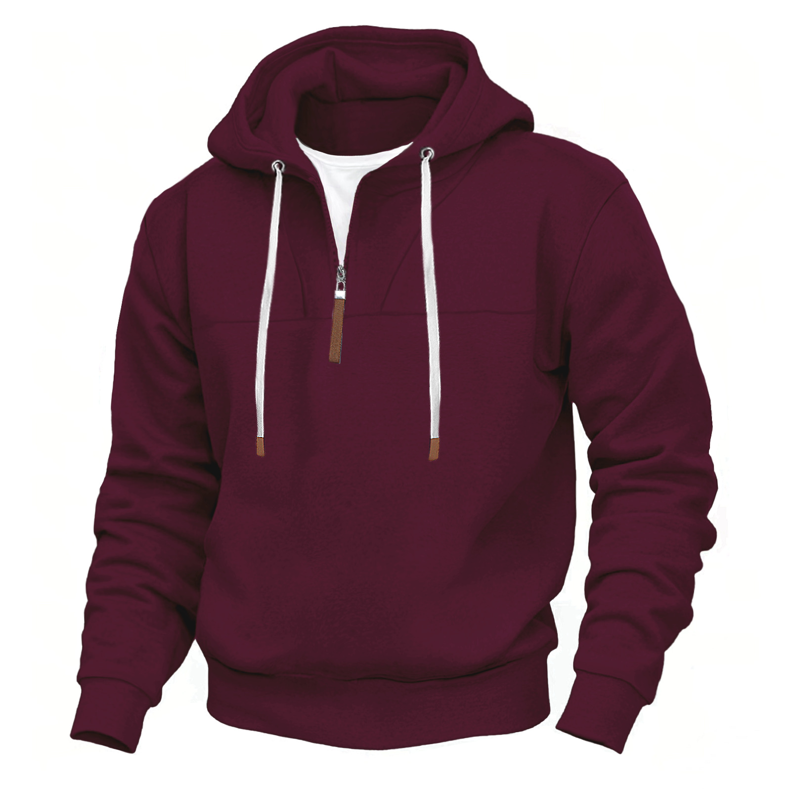 Men's Clothing Tops Sweatshirts Hoodies Classic Men's Fleece-Lined Half-Zip Trendy Hooded Double-Panel Overlap Long Sleeve Loose Oversized Couple Sweatshirt