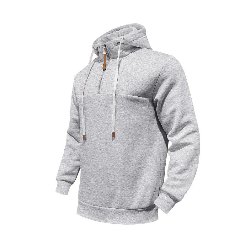 Men's Clothing Tops Sweatshirts Hoodies Classic Men's Fleece-Lined Half-Zip Trendy Hooded Double-Panel Overlap Long Sleeve Loose Oversized Couple Sweatshirt