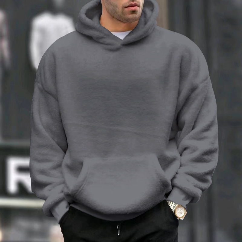 Men's Clothing Tops Sweatshirts Hoodies Autumn Winter New Double-Sided Fleece Youth Hooded Sweatshirt Men's Lambhair Winter Pullover
