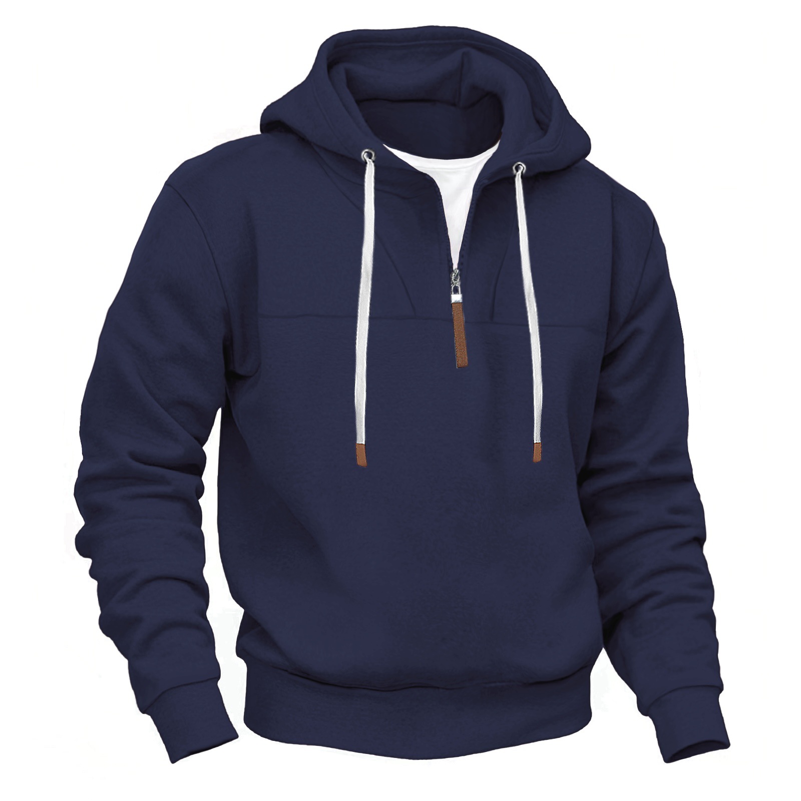 Men's Clothing Tops Sweatshirts Hoodies Classic Men's Fleece-Lined Half-Zip Trendy Hooded Double-Panel Overlap Long Sleeve Loose Oversized Couple Sweatshirt