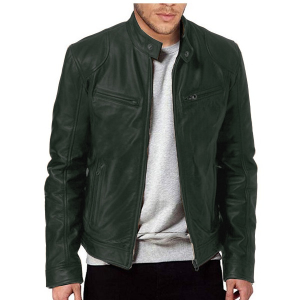 Men's Clothing Tops Jackets Coats Autumn Winter Business Gentleman Zipper Cardigan Pocket Decoration PU Leather Jacket Stand Collar Slim Zipper Leather Jacket