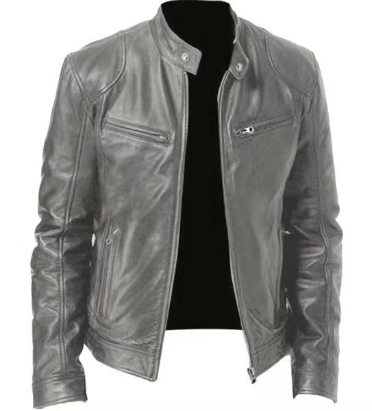 Men's Clothing Tops Jackets Coats Autumn Winter Business Gentleman Zipper Cardigan Pocket Decoration PU Leather Jacket Stand Collar Slim Zipper Leather Jacket