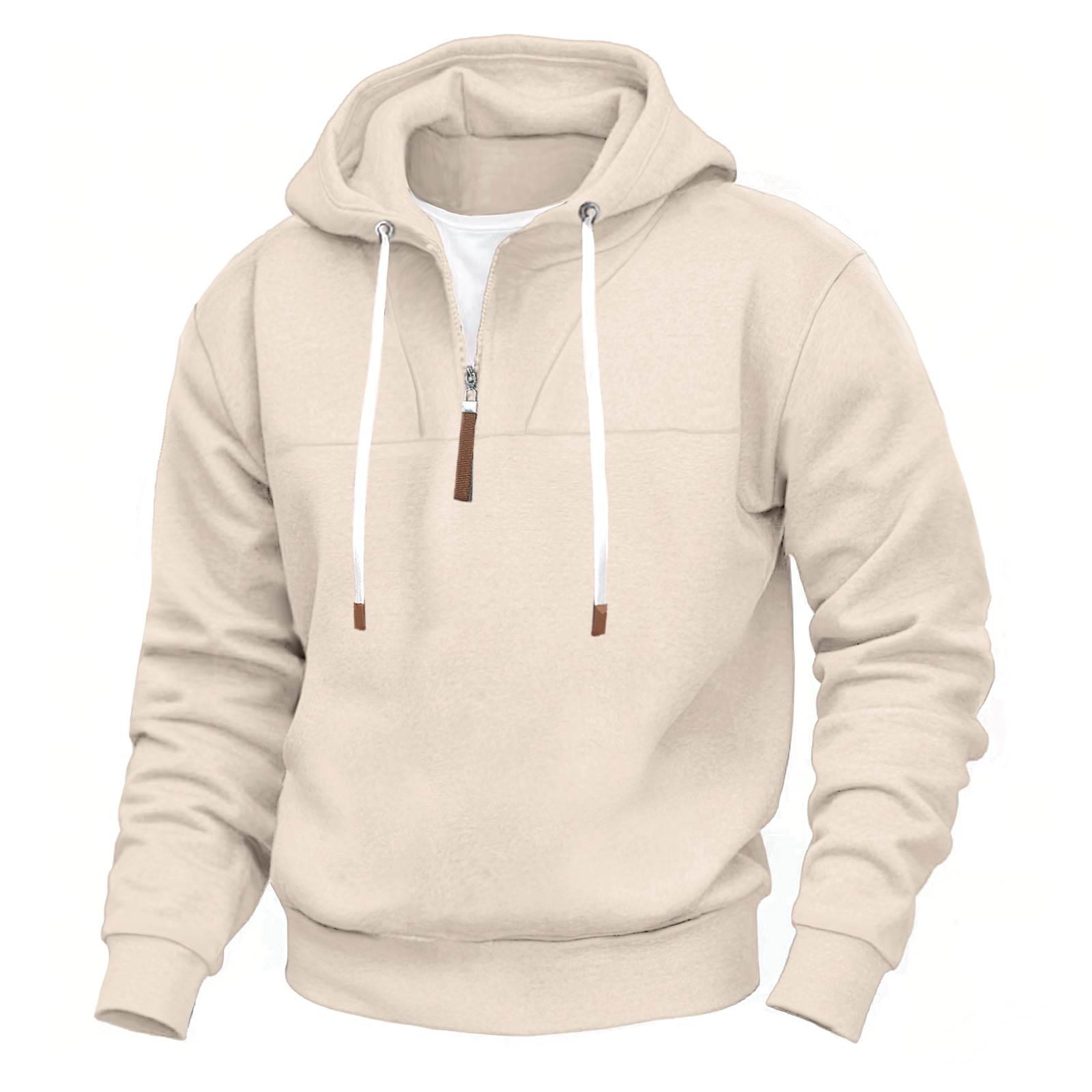 Men's Clothing Tops Sweatshirts Hoodies Classic Men's Fleece-Lined Half-Zip Trendy Hooded Double-Panel Overlap Long Sleeve Loose Oversized Couple Sweatshirt