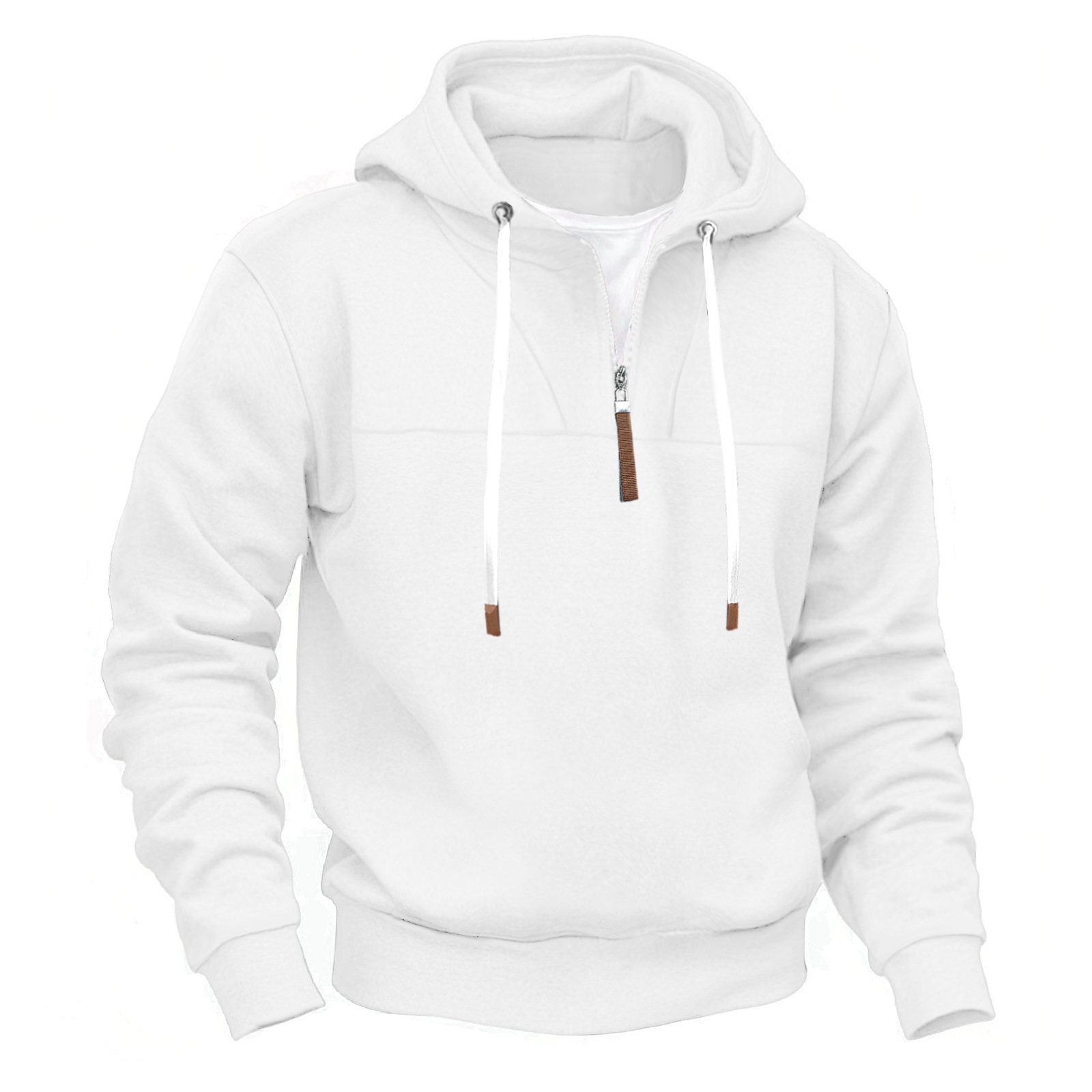 Men's Clothing Tops Sweatshirts Hoodies Classic Men's Fleece-Lined Half-Zip Trendy Hooded Double-Panel Overlap Long Sleeve Loose Oversized Couple Sweatshirt