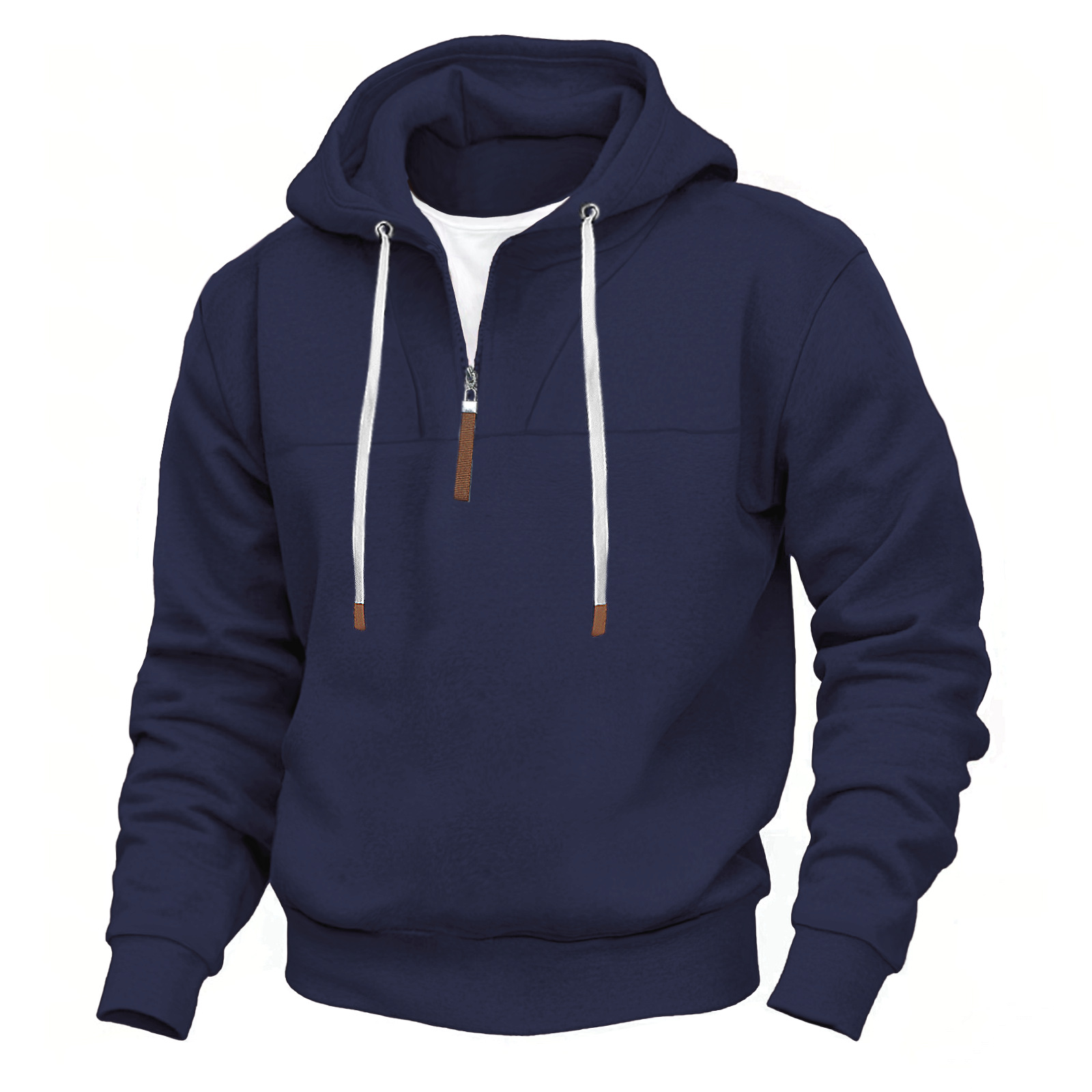 Men's Clothing Tops Sweatshirts Hoodies Classic Men's Fleece-Lined Half-Zip Trendy Hooded Double-Panel Overlap Long Sleeve Loose Oversized Couple Sweatshirt