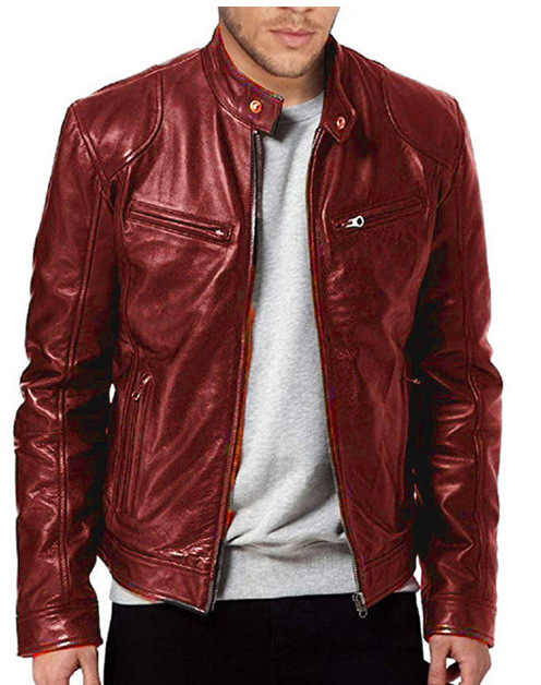 Men's Clothing Tops Jackets Coats Autumn Winter Business Gentleman Zipper Cardigan Pocket Decoration PU Leather Jacket Stand Collar Slim Zipper Leather Jacket