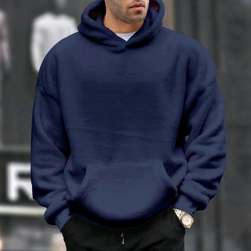 Men's Clothing Tops Sweatshirts Hoodies Autumn Winter New Double-Sided Fleece Youth Hooded Sweatshirt Men's Lambhair Winter Pullover