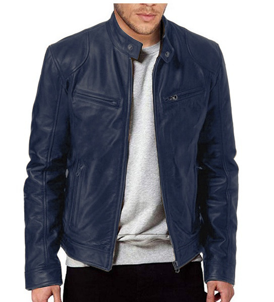 Men's Clothing Tops Jackets Coats Autumn Winter Business Gentleman Zipper Cardigan Pocket Decoration PU Leather Jacket Stand Collar Slim Zipper Leather Jacket