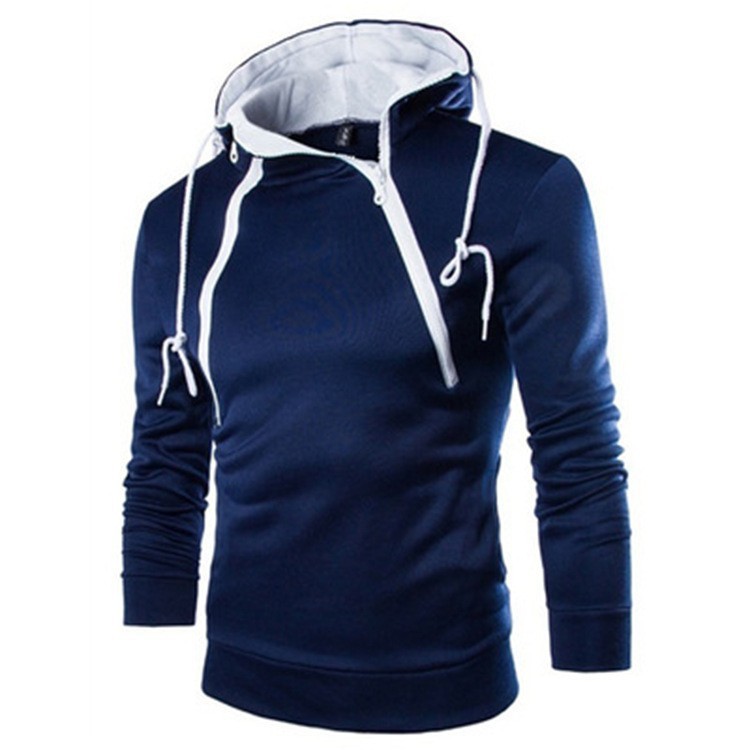 Men's Clothing Tops Sweatshirts Hoodies Spring Autumn New Fashion Dual Zippered Front Colorblocked Hooded Sweatshirt for Men