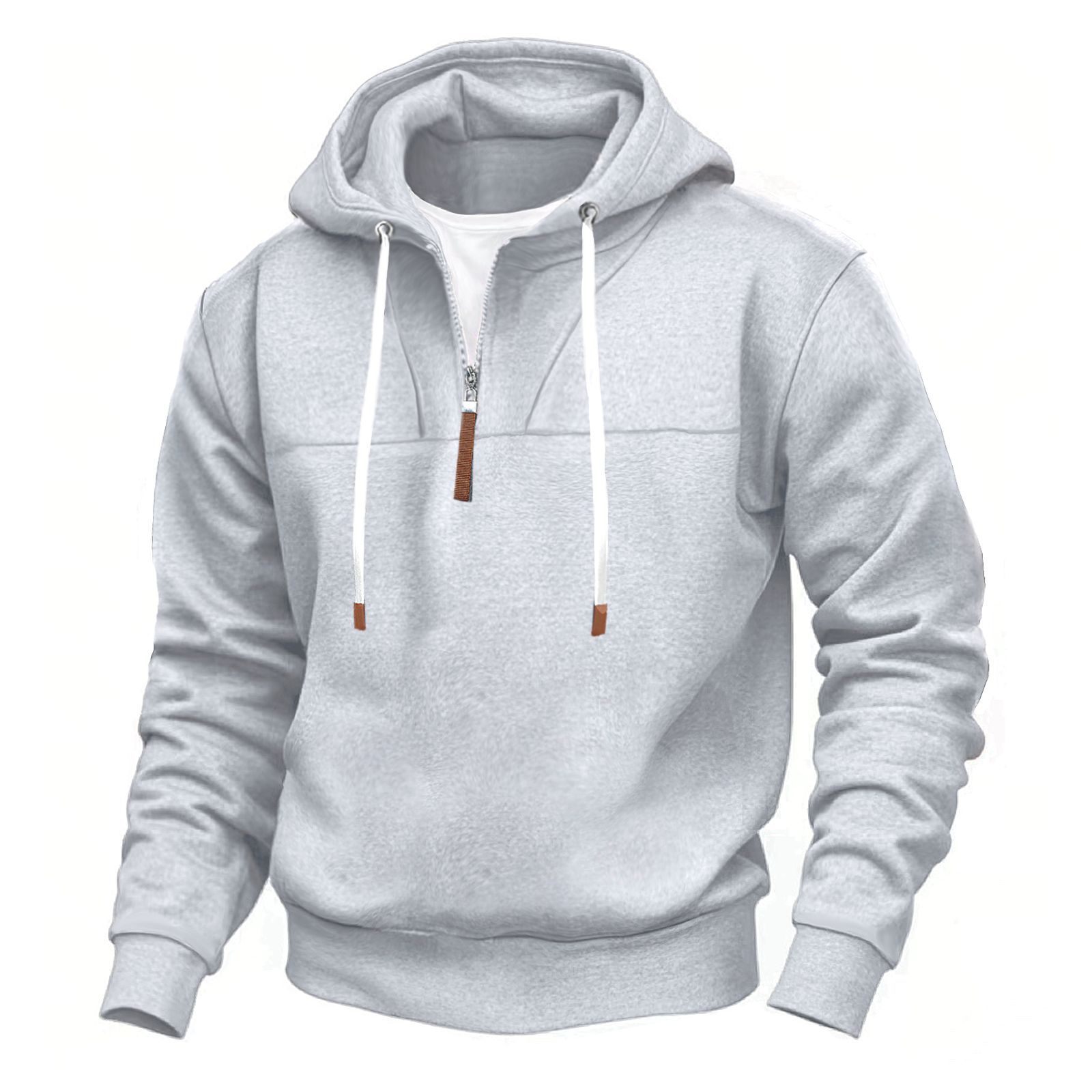 Men's Clothing Tops Sweatshirts Hoodies Classic Men's Fleece-Lined Half-Zip Trendy Hooded Double-Panel Overlap Long Sleeve Loose Oversized Couple Sweatshirt